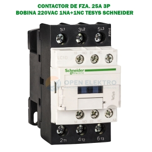 CONTACTOR DE FZA. 25A 3P BOBINA 220VAC 1NA+1NC TESYS SCHNEIDER ELECTRIC