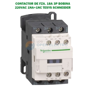 CONTACTOR DE FZA. 18A 3P BOBINA 220VAC 1NA+1NC TESYS SCHNEIDER ELECTRIC