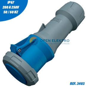 TOMA AEREO 63AMP 2P+T 250V AZUL 6H POWERTOP PLUS IP67 MENNEKES