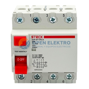 LLAVE INTERRUPTOR DIFERENCIAL 4X25A 400VAC 30MA TIPO AC SDR42530-STECK