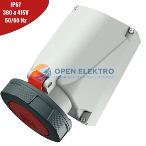 TOMACORRIENTE VISIBLE 63A 3P+T 415V ROJO 6H MENNEKES